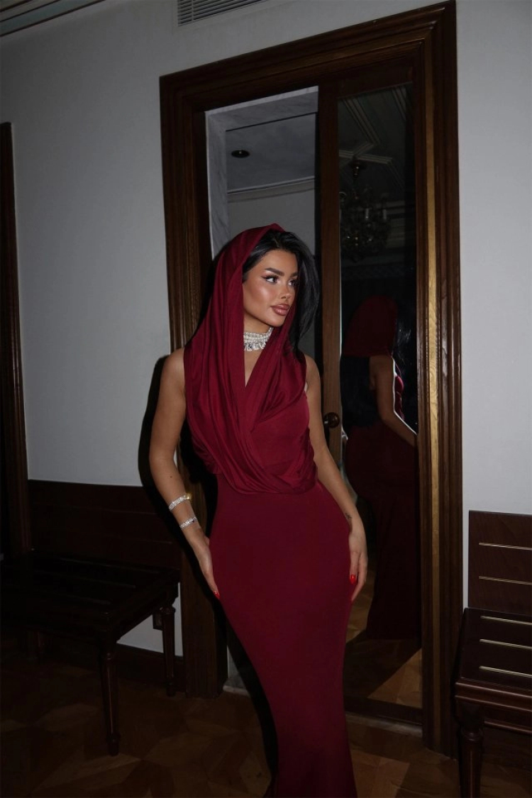 Burgundy Basic Long Dress - EYYO ATELIER - Globality Store - Women Clothes Wholesale Turkey
