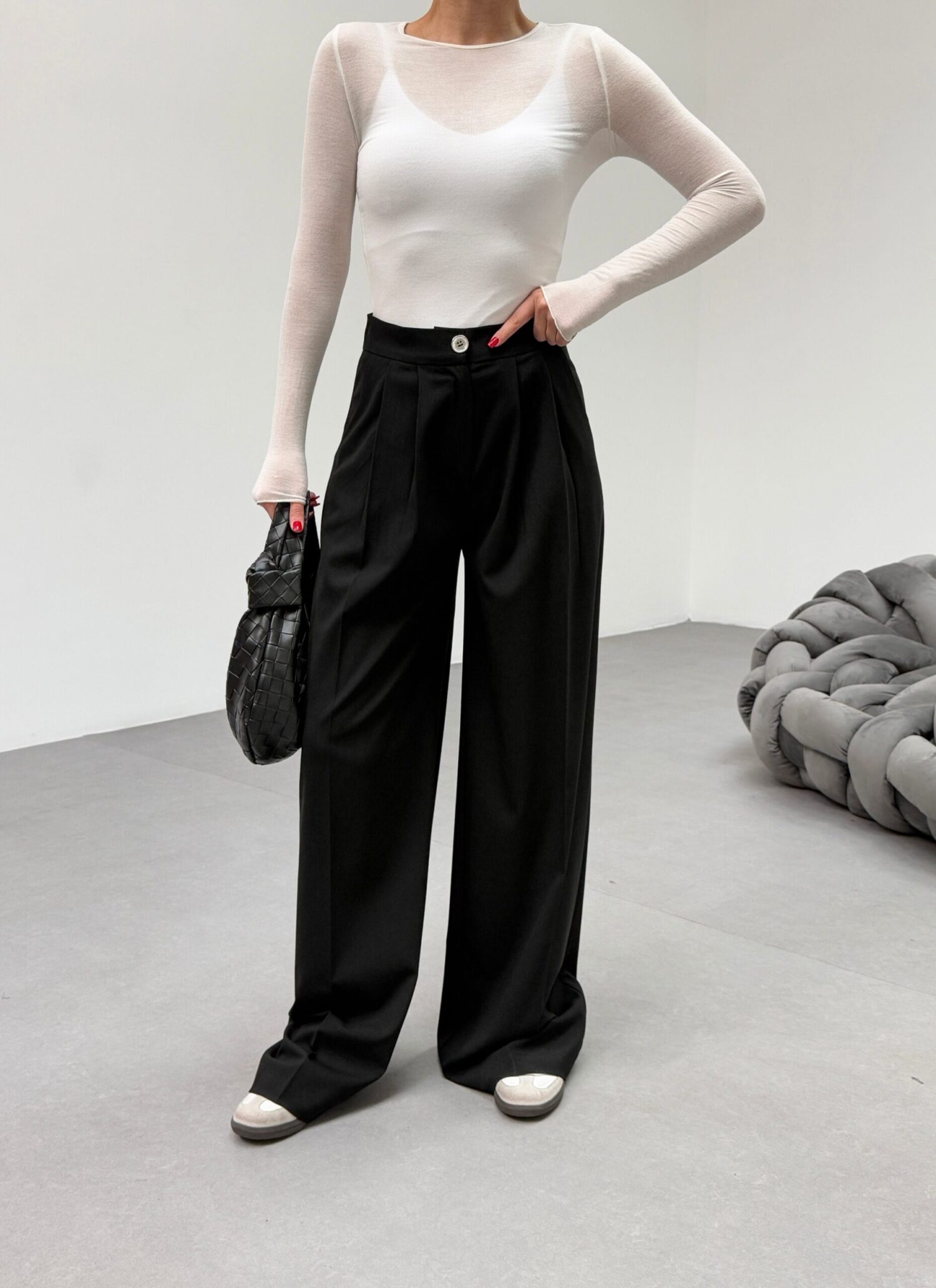 230 Gr Poly Viscose Full Lycra Pleated Palazzo Pants - Ouz Fashion - Globality Store - Women Clothes Wholesale Turkey