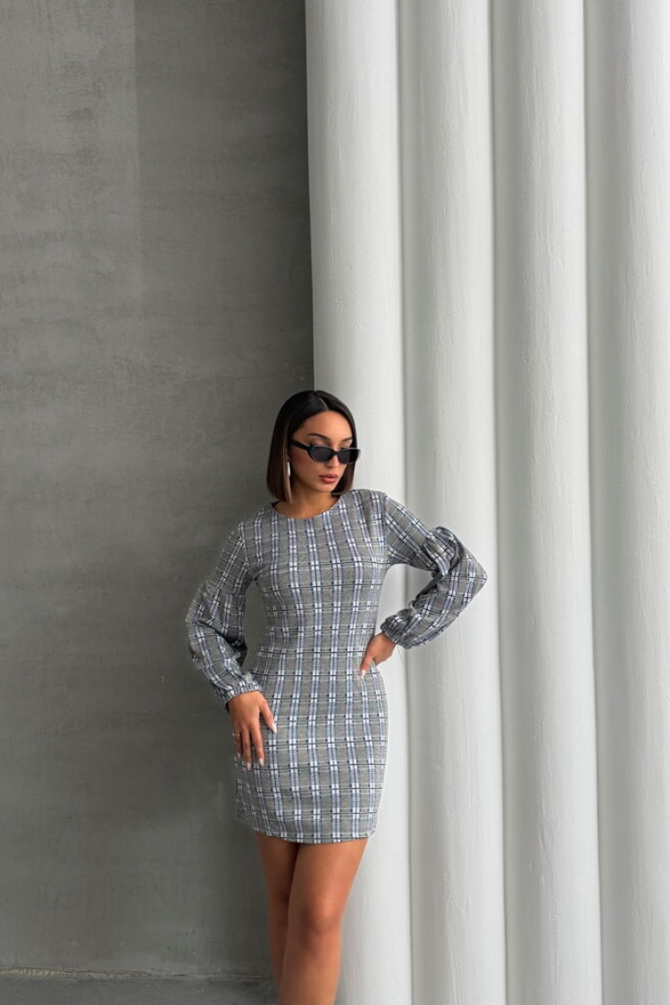 Plaid Wholesale Dress - Navy