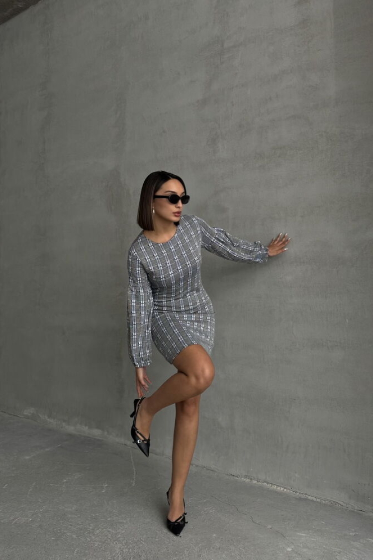 Plaid Wholesale Dress - Navy