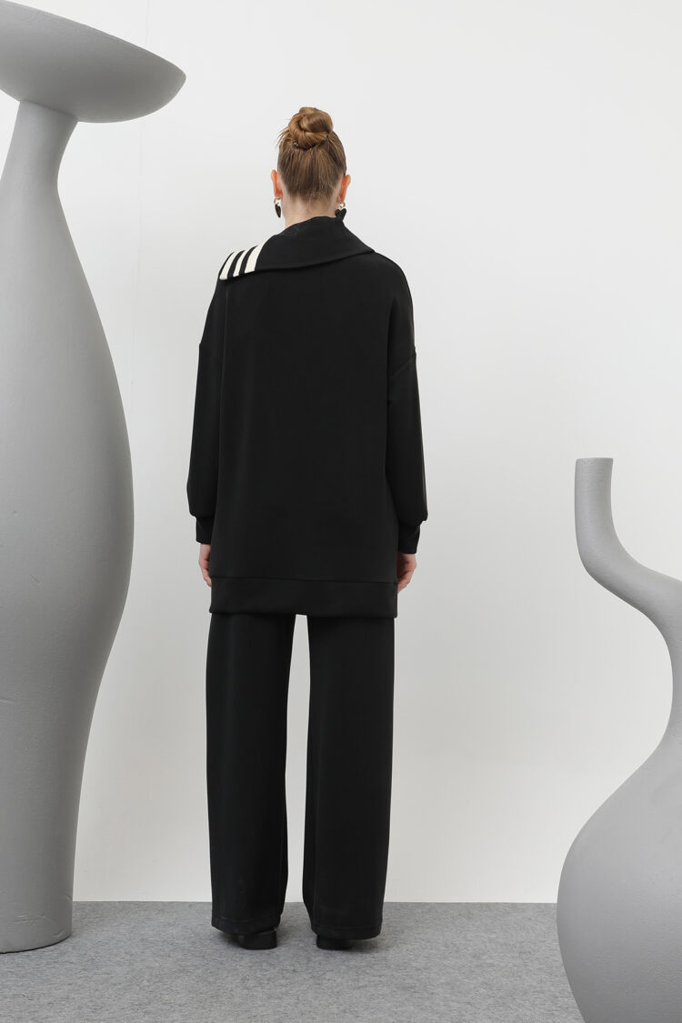 Women's Collar Stripe Detailed Trousers Suit