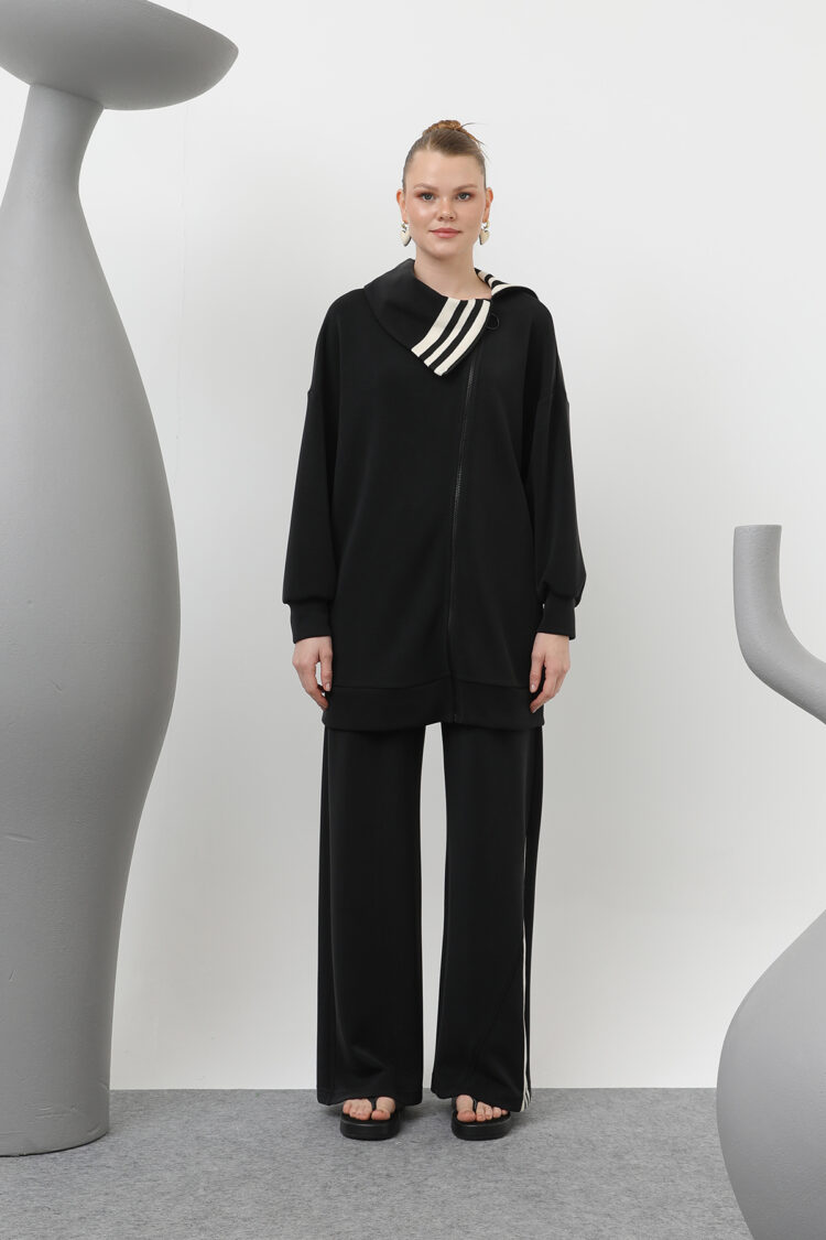 Women's Collar Stripe Detailed Trousers Suit