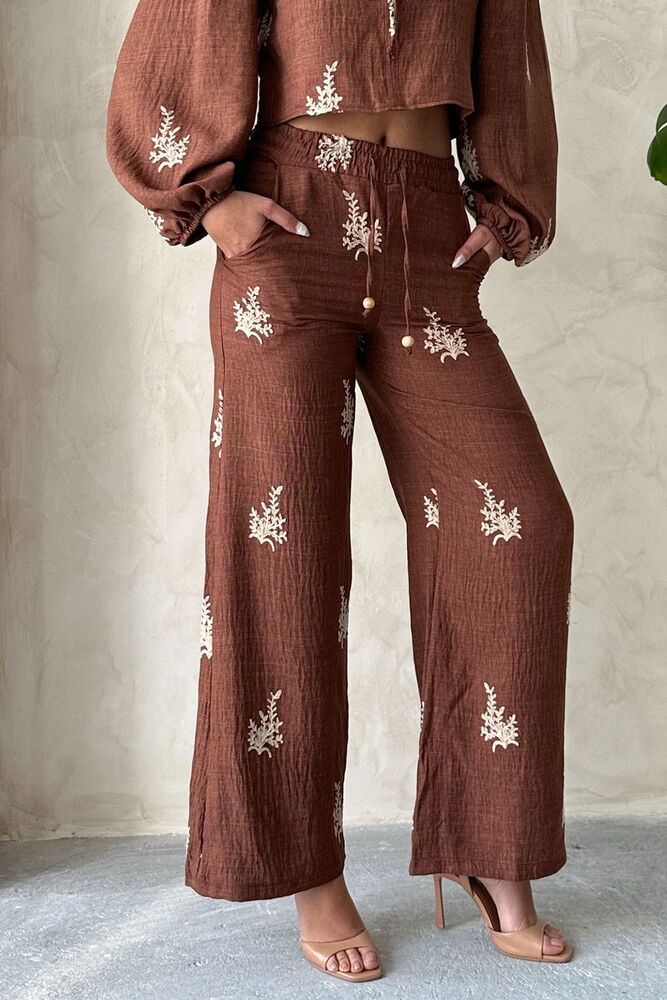 Embroidery Detailed Linen Pants