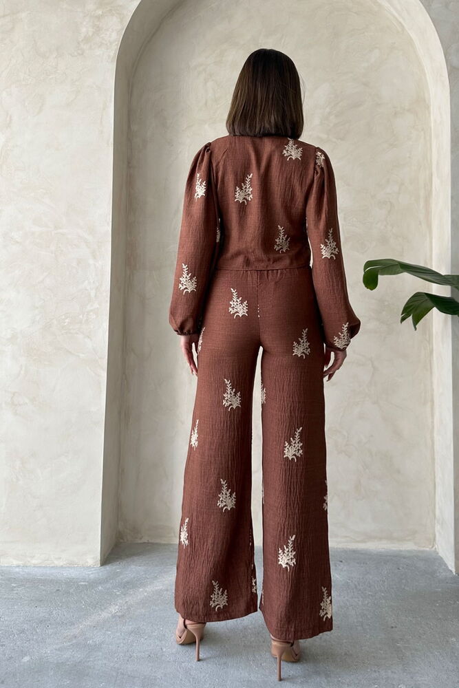 Embroidery Detailed Linen Pants