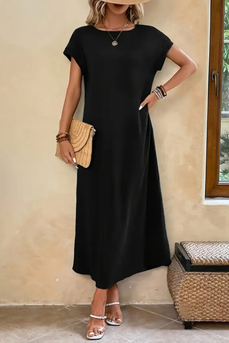 Women's Long Sleeve Collar Open Viscose Dress