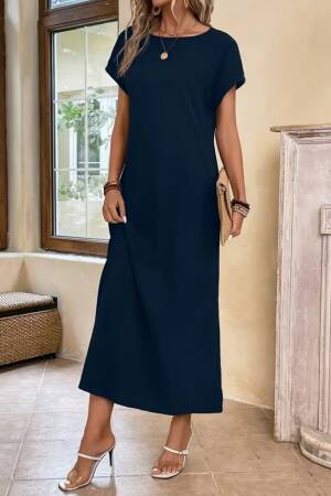 Women's Long Sleeve Collar Open Viscose Dress - Navy - Janes - Globality Store - Women Clothes Wholesale Turkey