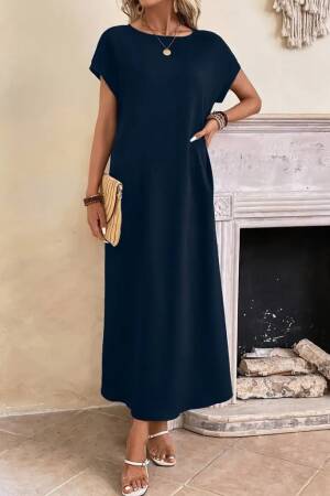 Women's Long Sleeve Collar Open Viscose Dress - Navy - Janes - Globality Store - Women Clothes Wholesale Turkey