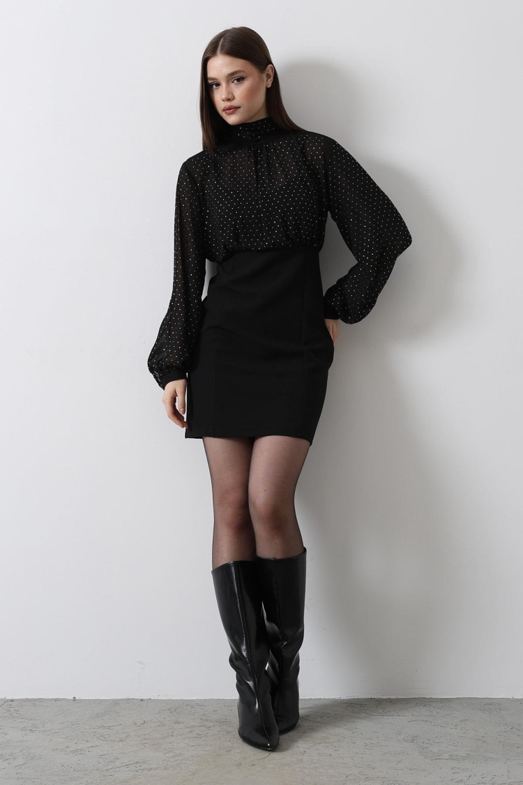 Stone Chiffon Dress - - Black