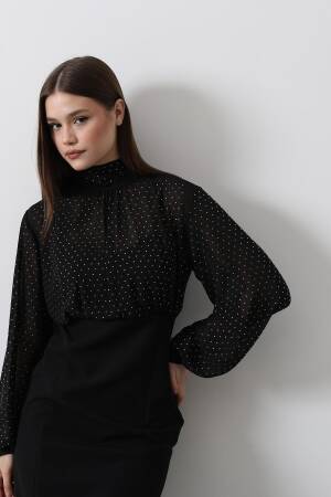 Stone Chiffon Dress - - Black - Reyon - Globality Store - Women Clothes Wholesale Turkey