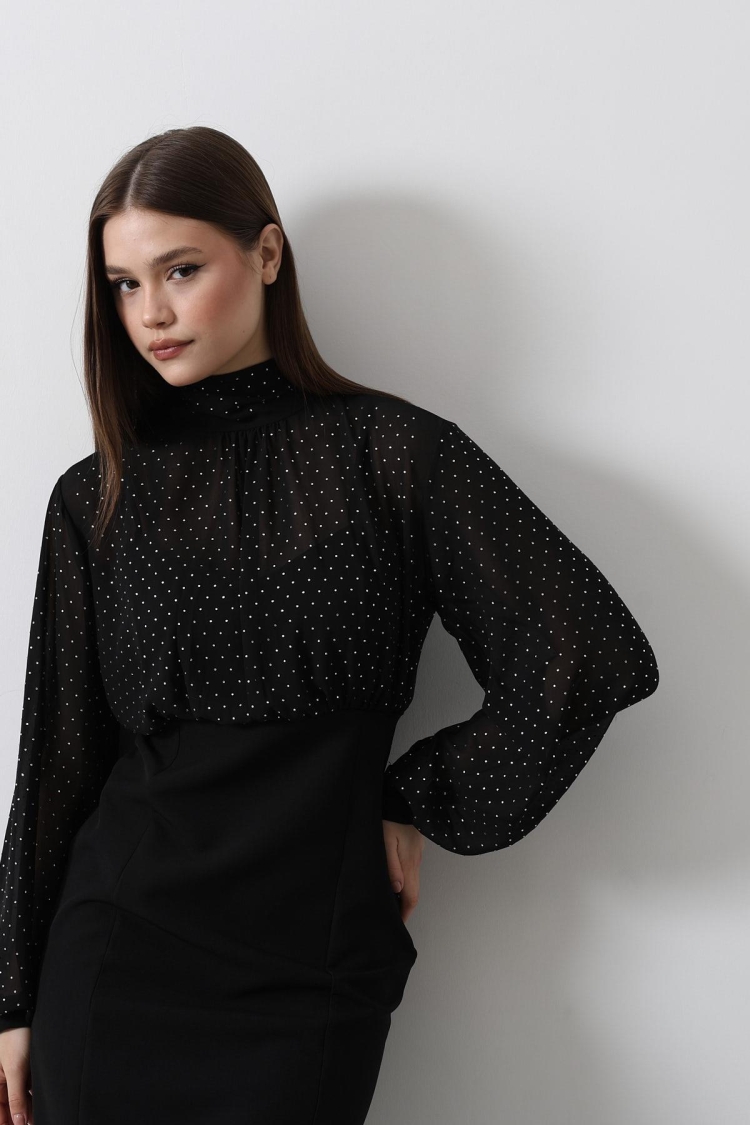 Stone Chiffon Dress - - Black