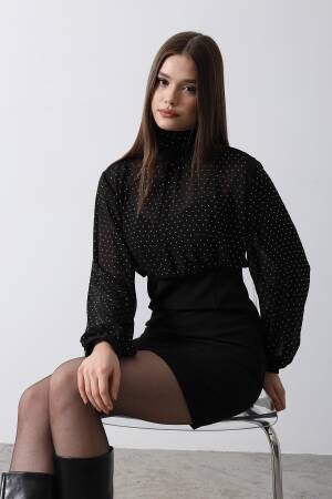 Stone Chiffon Dress - - Black - Reyon - Globality Store - Women Clothes Wholesale Turkey