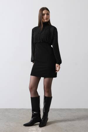 Stone Chiffon Dress - - Black - Reyon - Globality Store - Women Clothes Wholesale Turkey