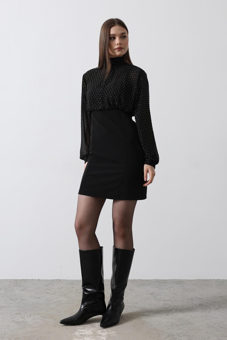 Stone Chiffon Dress - - Black