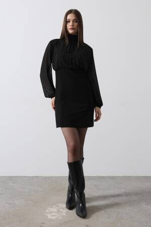 Stone Chiffon Dress - - Black - Reyon - Globality Store - Women Clothes Wholesale Turkey