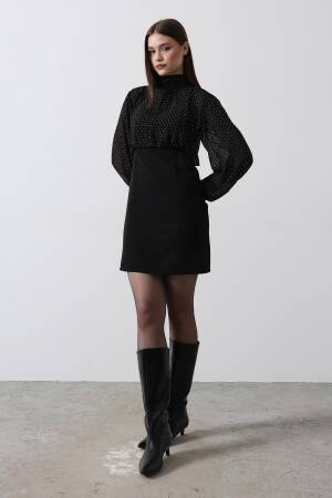 Stone Chiffon Dress - - Black - Reyon - Globality Store - Women Clothes Wholesale Turkey