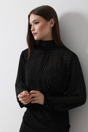 Stone Chiffon Dress - - Black - Reyon - Globality Store - Women Clothes Wholesale Turkey