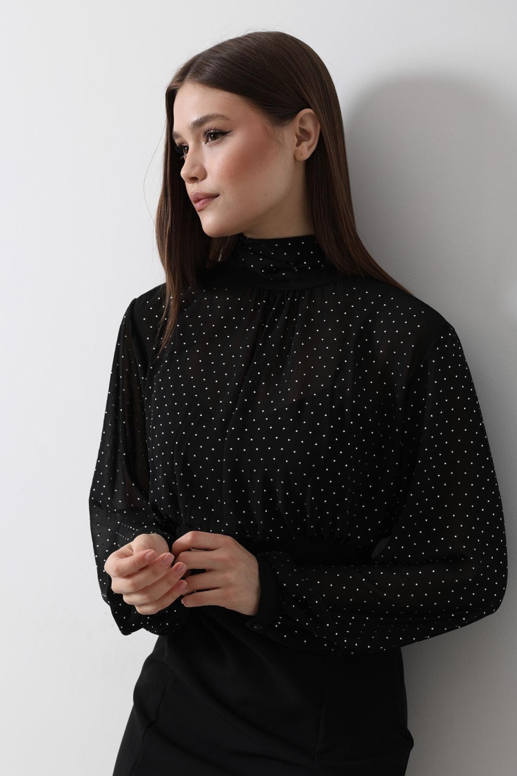 Stone Chiffon Dress - - Black