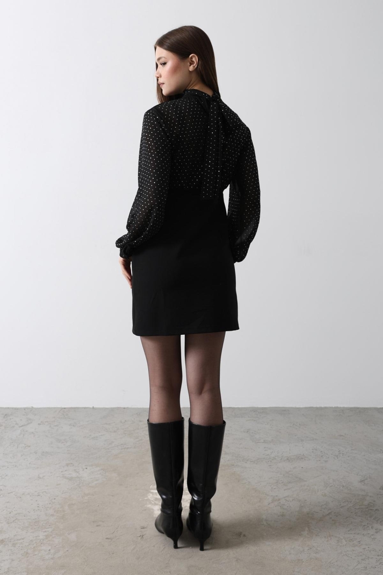 Stone Chiffon Dress - - Black