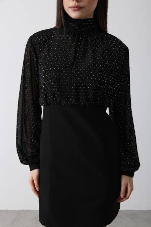 Stone Chiffon Dress - - Black - Reyon - Globality Store - Women Clothes Wholesale Turkey