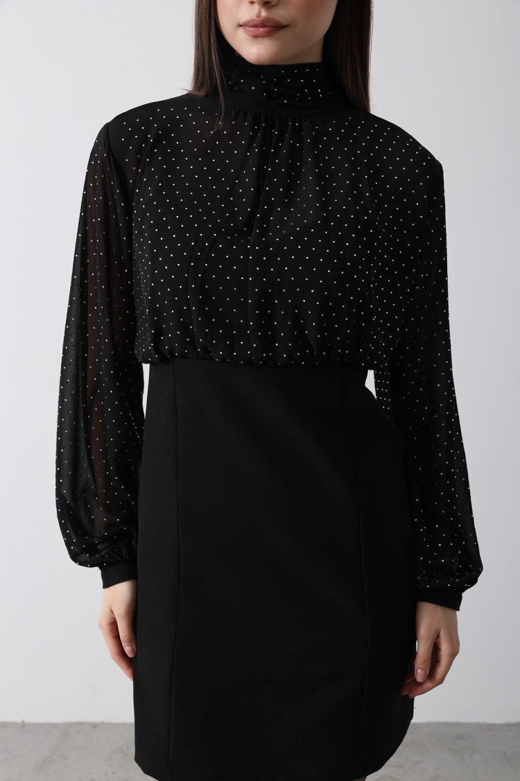 Stone Chiffon Dress - - Black