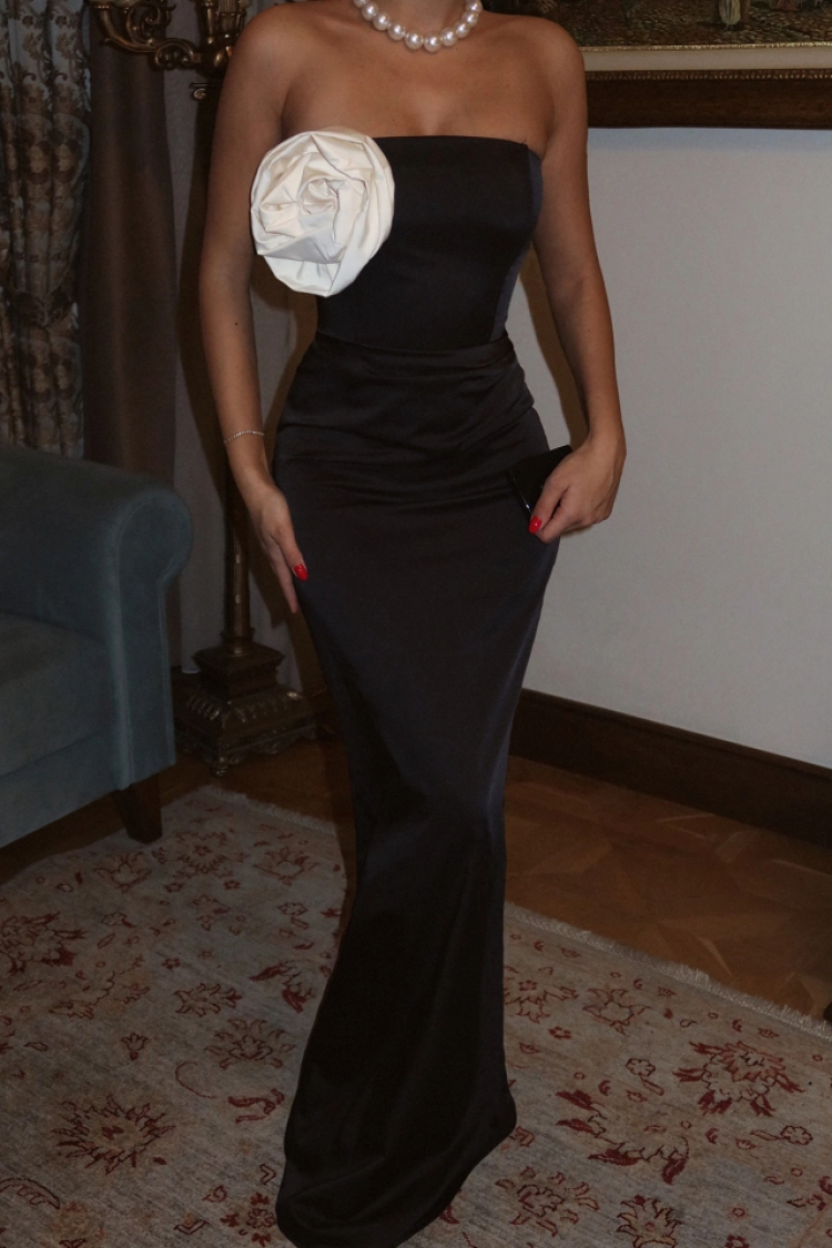 Rose Detail Strapless Dress