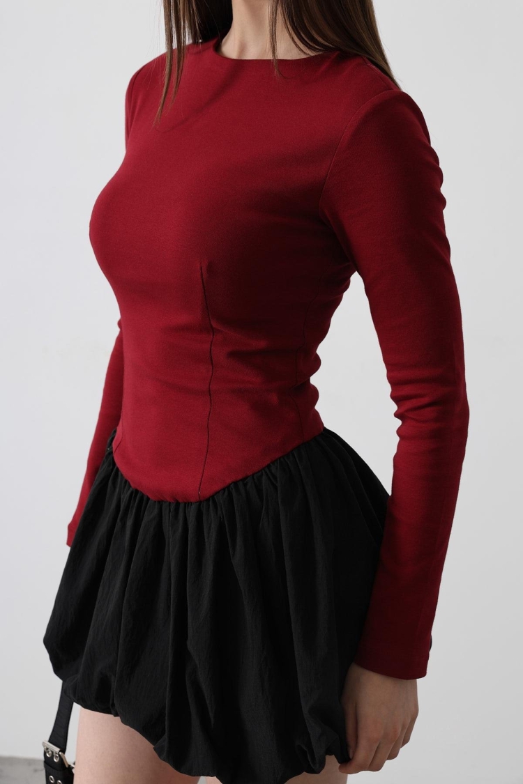 Balloon Skirt Dress - Burgundy