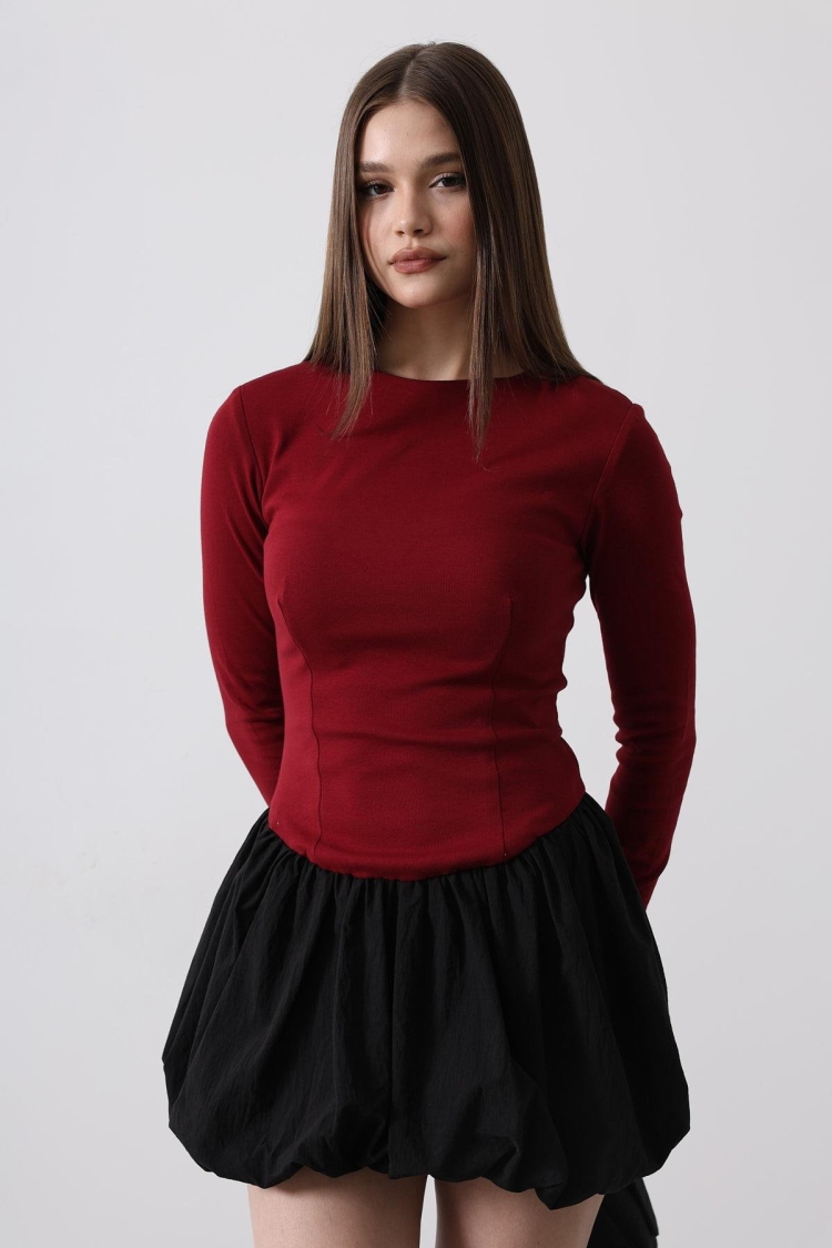 Balloon Skirt Dress - Burgundy