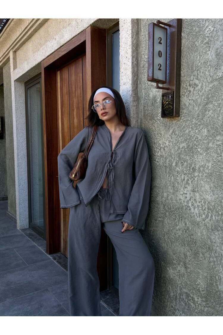 100% Modal Contour Stitched Shirt And Pants Bottom/Top Set 29014 - First Angels - Globality Store - Women Clothes Wholesale Turkey