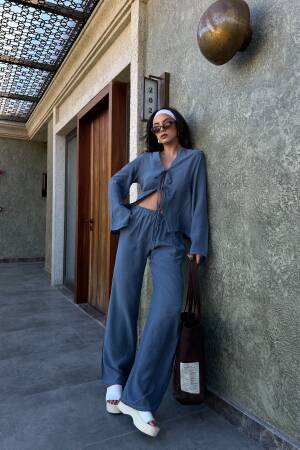 100% Modal Contour Stitched Shirt And Pants Bottom/Top Set 29014 - First Angels - Globality Store - Women Clothes Wholesale Turkey