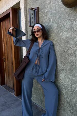 100% Modal Contour Stitched Shirt And Pants Bottom/Top Set 29014 - First Angels - Globality Store - Women Clothes Wholesale Turkey