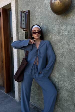 100% Modal Contour Stitched Shirt And Pants Bottom/Top Set 29014 - First Angels - Globality Store - Women Clothes Wholesale Turkey