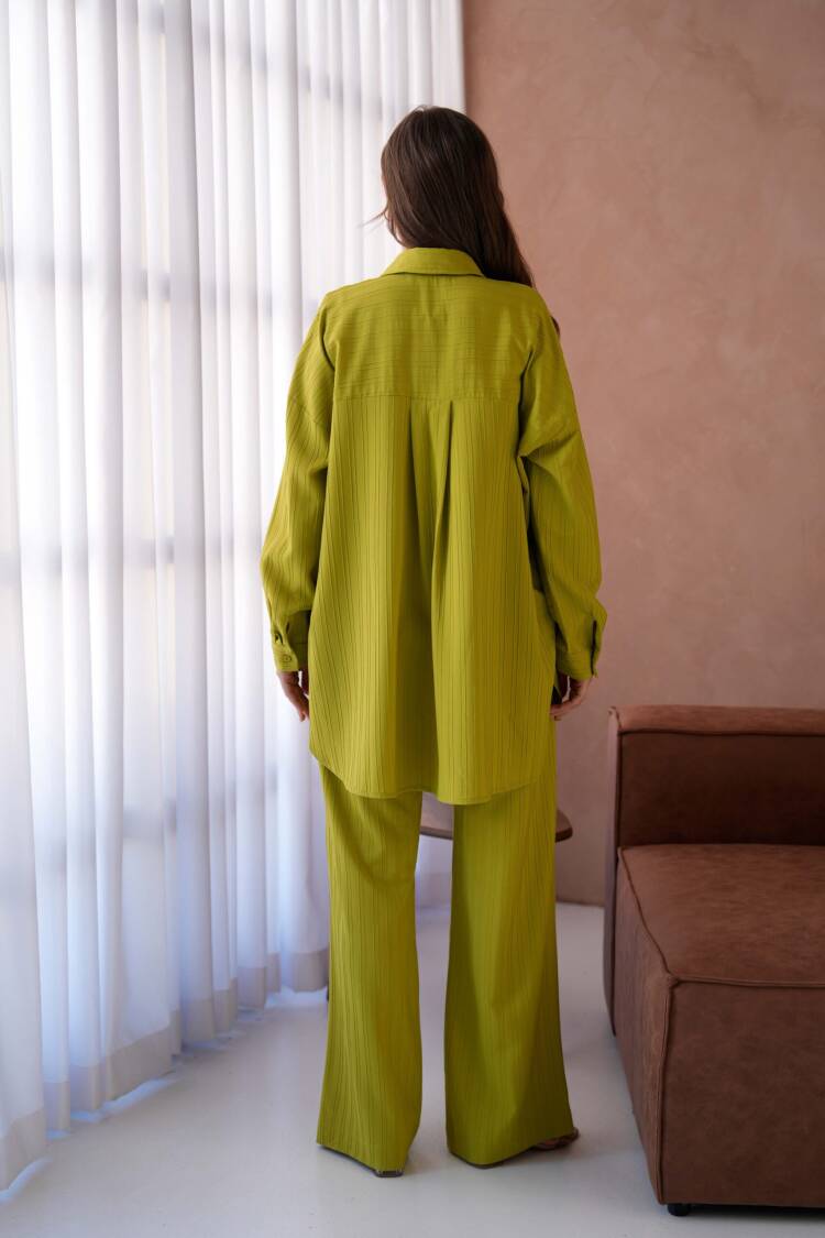 OilSelf Stripe Pattern Wide Cut Tunic Shirt And Pants Bottom/Top Suit 29022