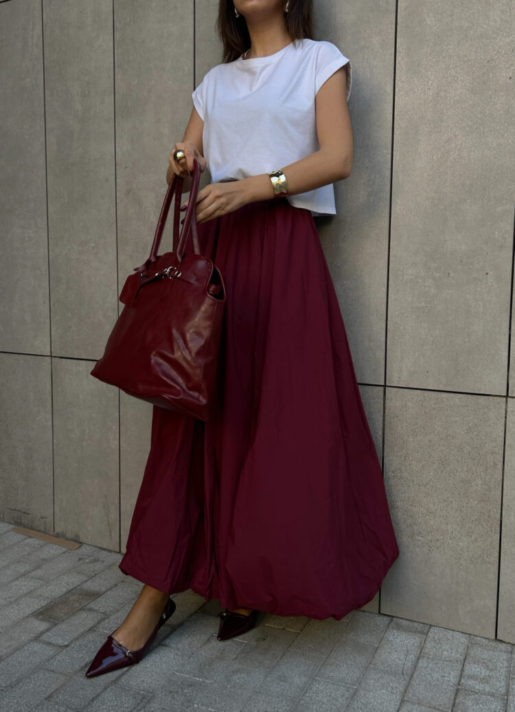 Burgundy Elastic Long Balloon Skirt 29004