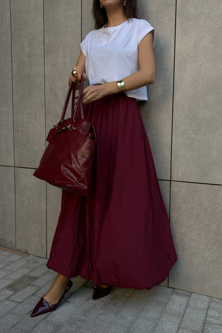 Burgundy Elastic Long Balloon Skirt 29004