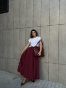 Burgundy Elastic Long Balloon Skirt 29004 - First Angels - Globality Store - Women Clothes Wholesale Turkey