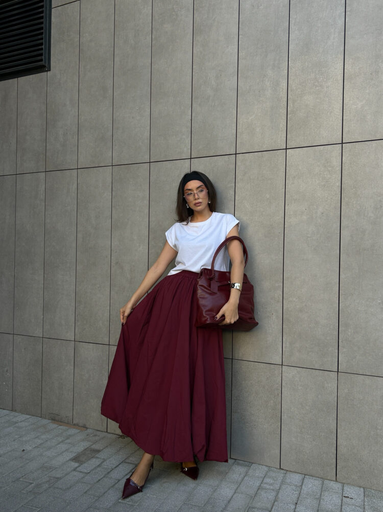 Burgundy Elastic Long Balloon Skirt 29004