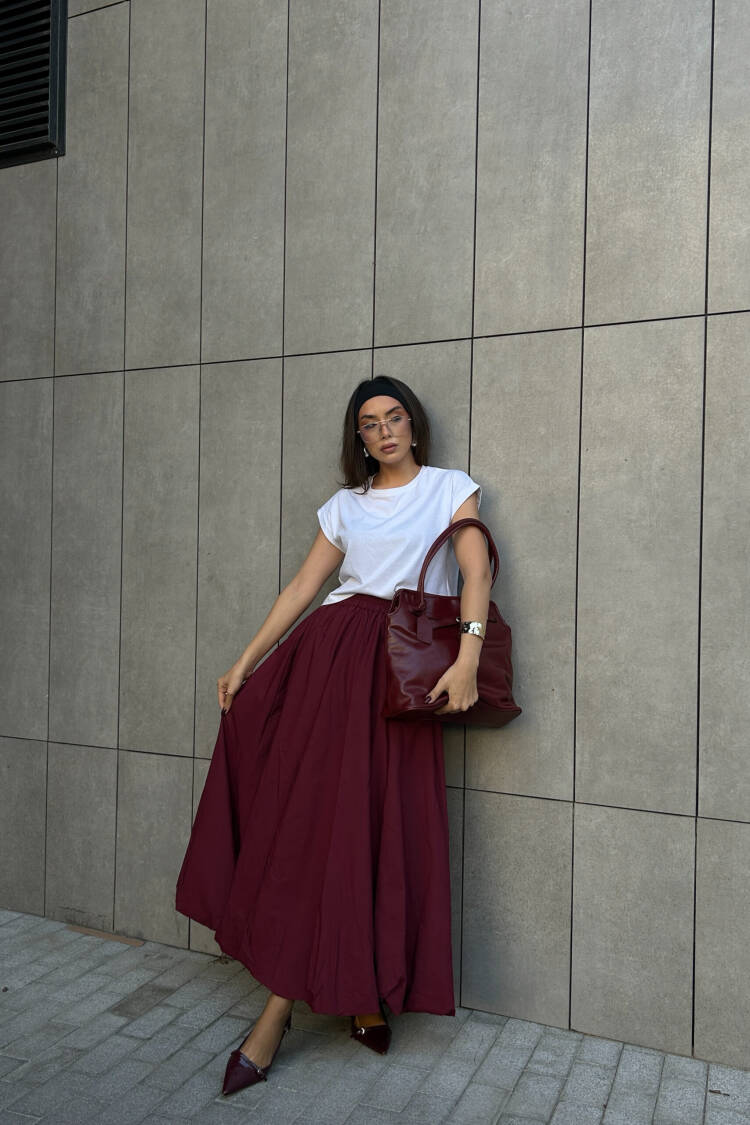 Burgundy Elastic Long Balloon Skirt 29004