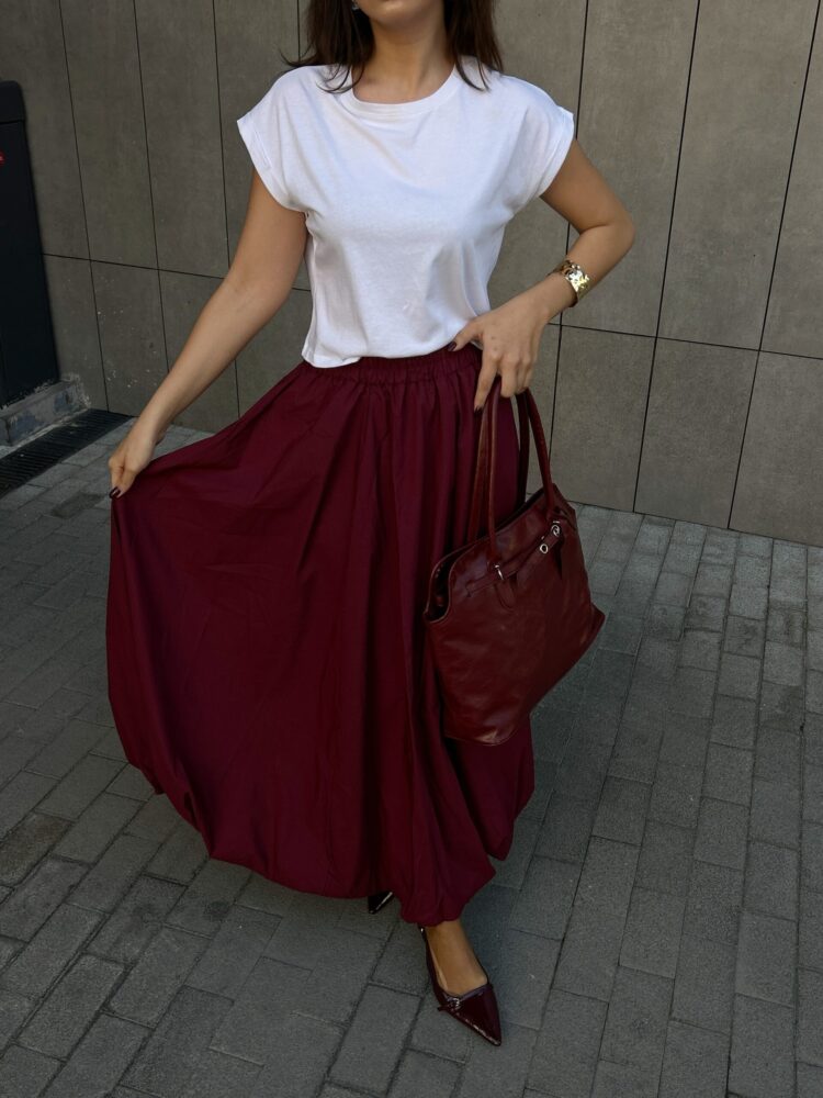 Burgundy Elastic Long Balloon Skirt 29004