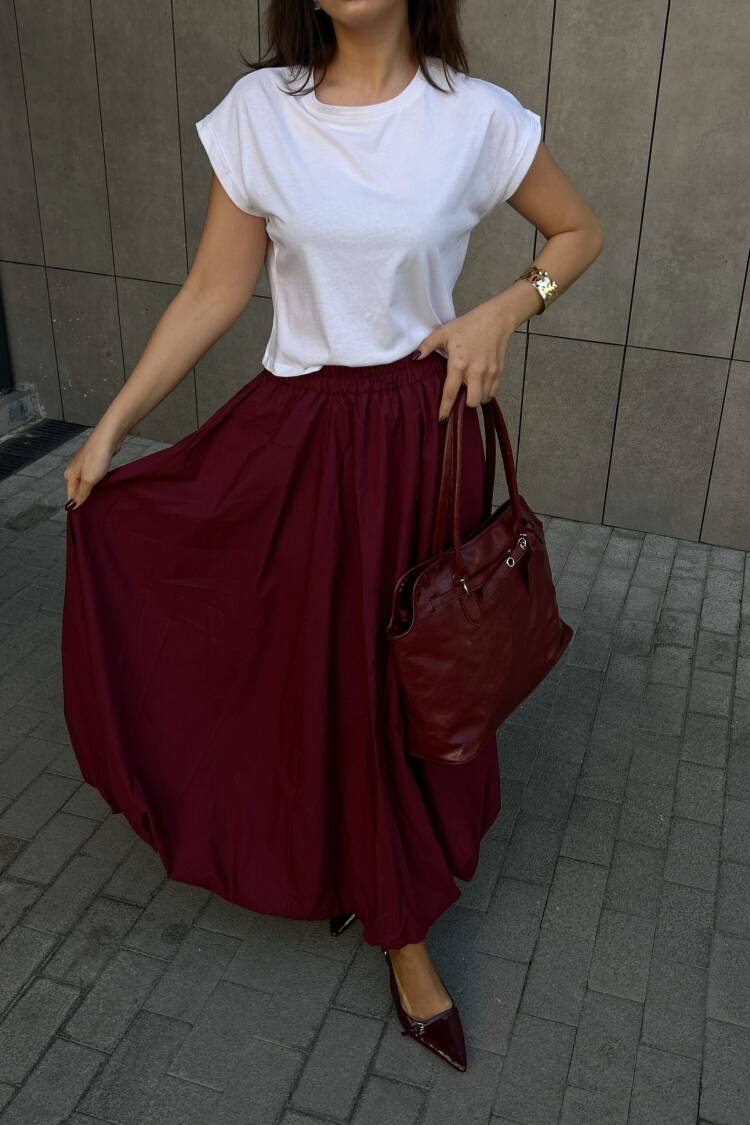 Burgundy Elastic Long Balloon Skirt 29004
