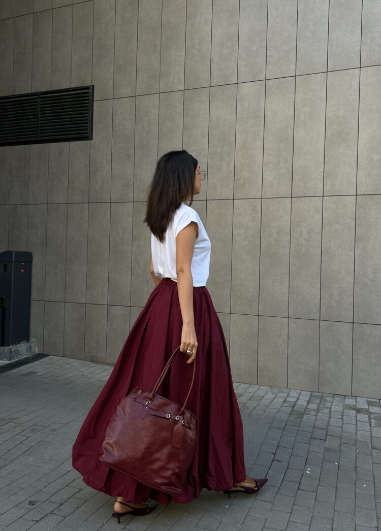 Burgundy Elastic Long Balloon Skirt 29004