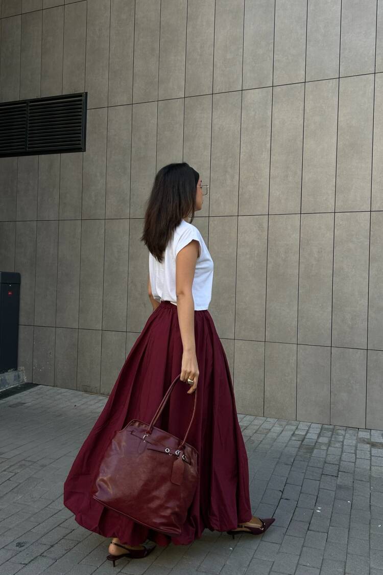 Burgundy Elastic Long Balloon Skirt 29004