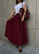 Burgundy Elastic Long Balloon Skirt 29004 - First Angels - Globality Store - Women Clothes Wholesale Turkey