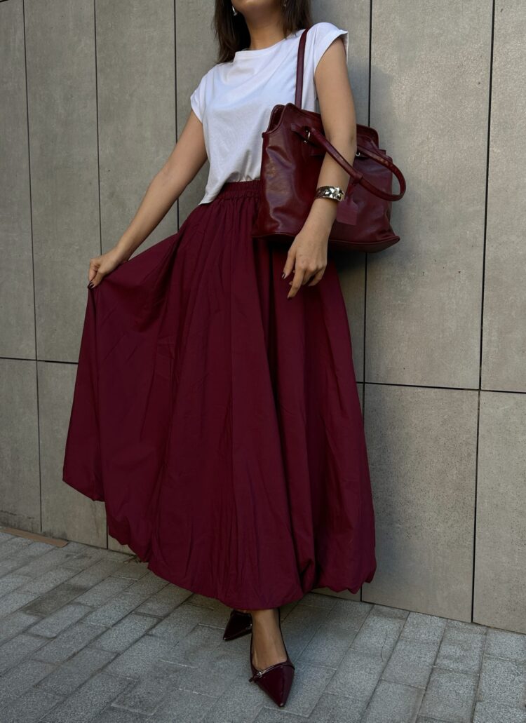Burgundy Elastic Long Balloon Skirt 29004
