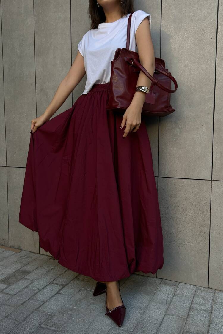Burgundy Elastic Long Balloon Skirt 29004