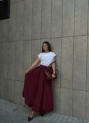 Burgundy Elastic Long Balloon Skirt 29004 - First Angels - Globality Store - Women Clothes Wholesale Turkey