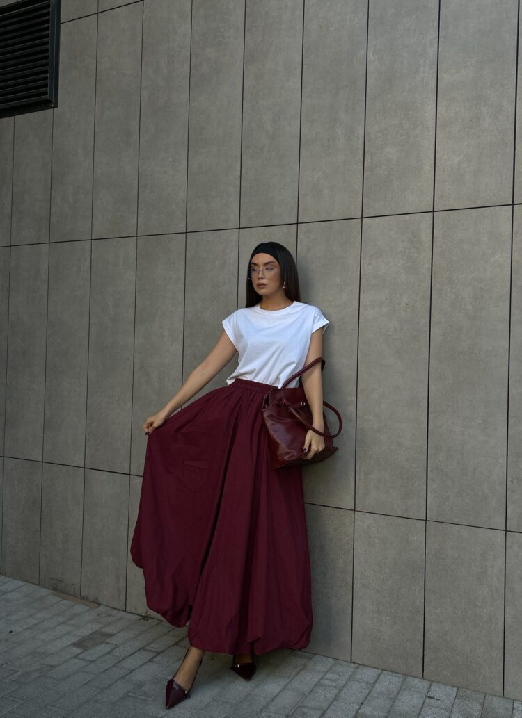 Burgundy Elastic Long Balloon Skirt 29004