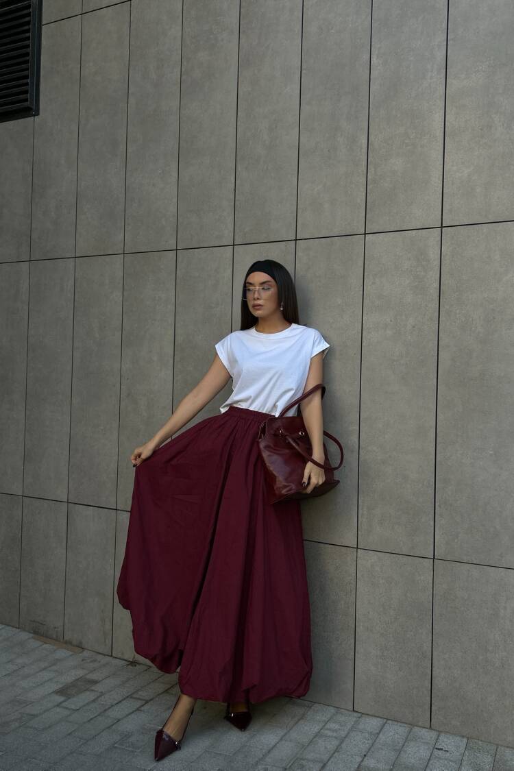 Burgundy Elastic Long Balloon Skirt 29004