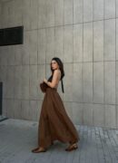 Coffee Poplin Elastic Waist Long Skirt 27321 - First Angels - Globality Store - Women Clothes Wholesale Turkey