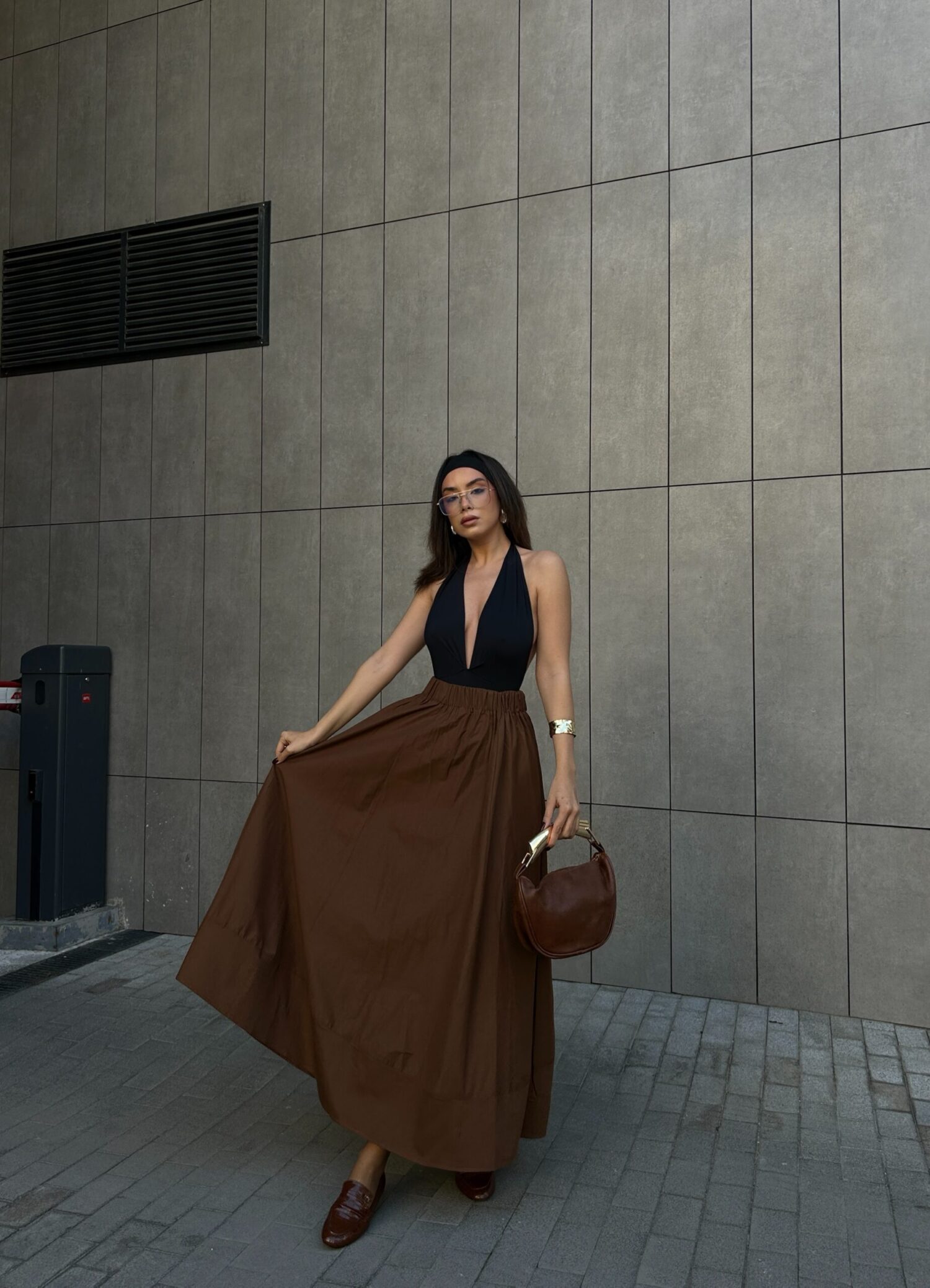 Coffee Poplin Elastic Waist Long Skirt 27321 - First Angels - Globality Store - Women Clothes Wholesale Turkey