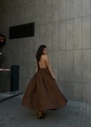 Coffee Poplin Elastic Waist Long Skirt 27321 - First Angels - Globality Store - Women Clothes Wholesale Turkey